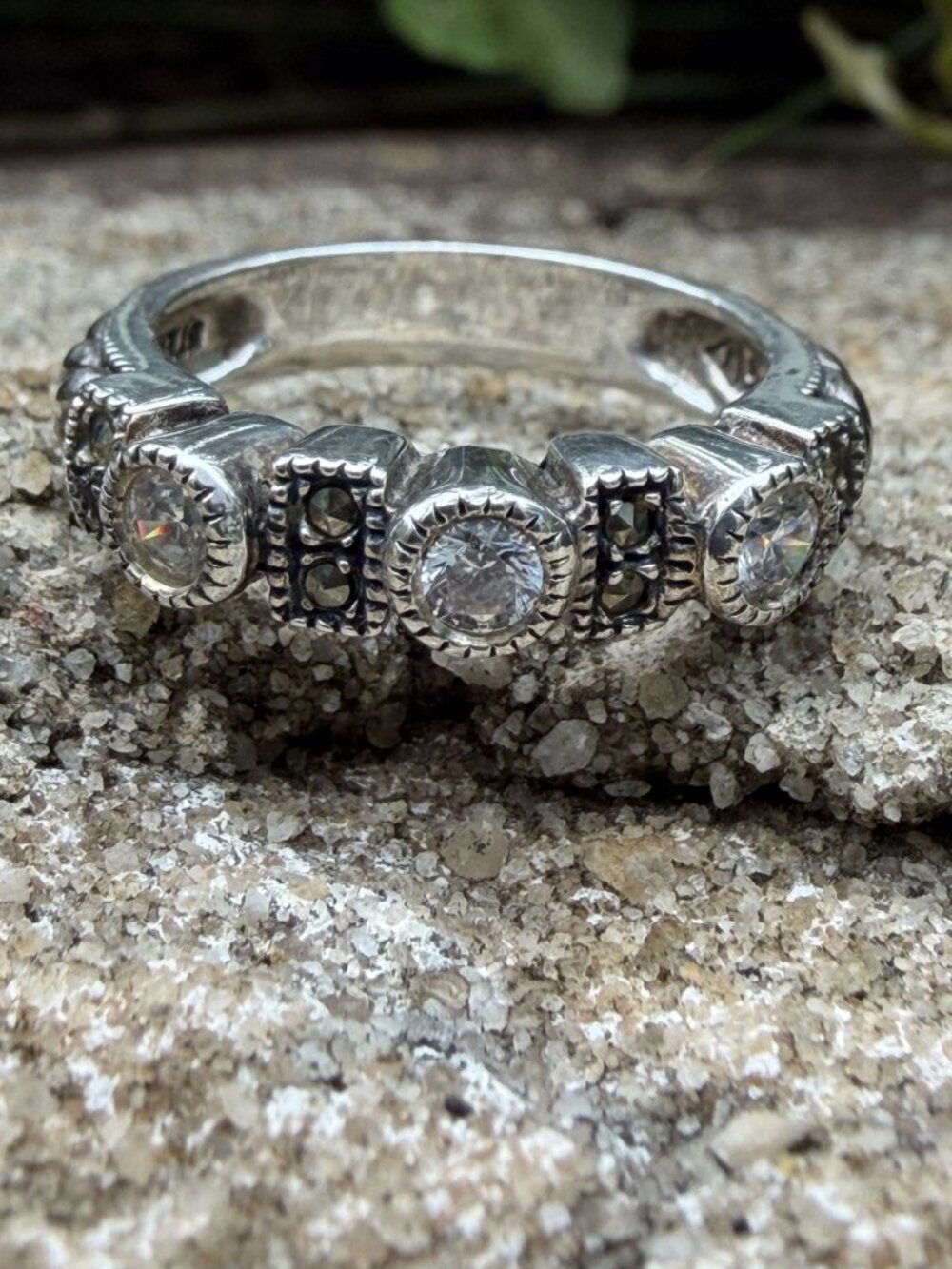 Judith Jack Sterling Silver Cubic Zirconia Marcasite Ring Band 7 Vintage JJ Boho